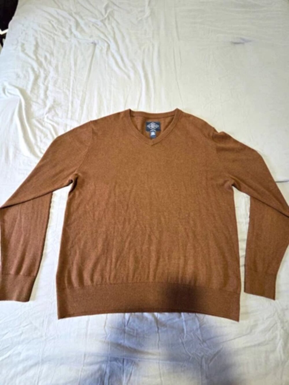 St Johns Bay Men V Neck Sweater XL Brown Heather Long Sleeve Super Soft Pullover